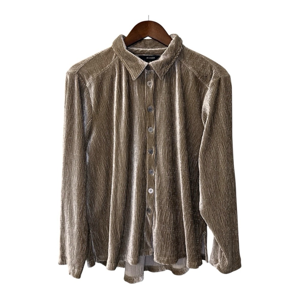 Ali Miles velvet top women's PXL beige neutral textured party festive lagenlook